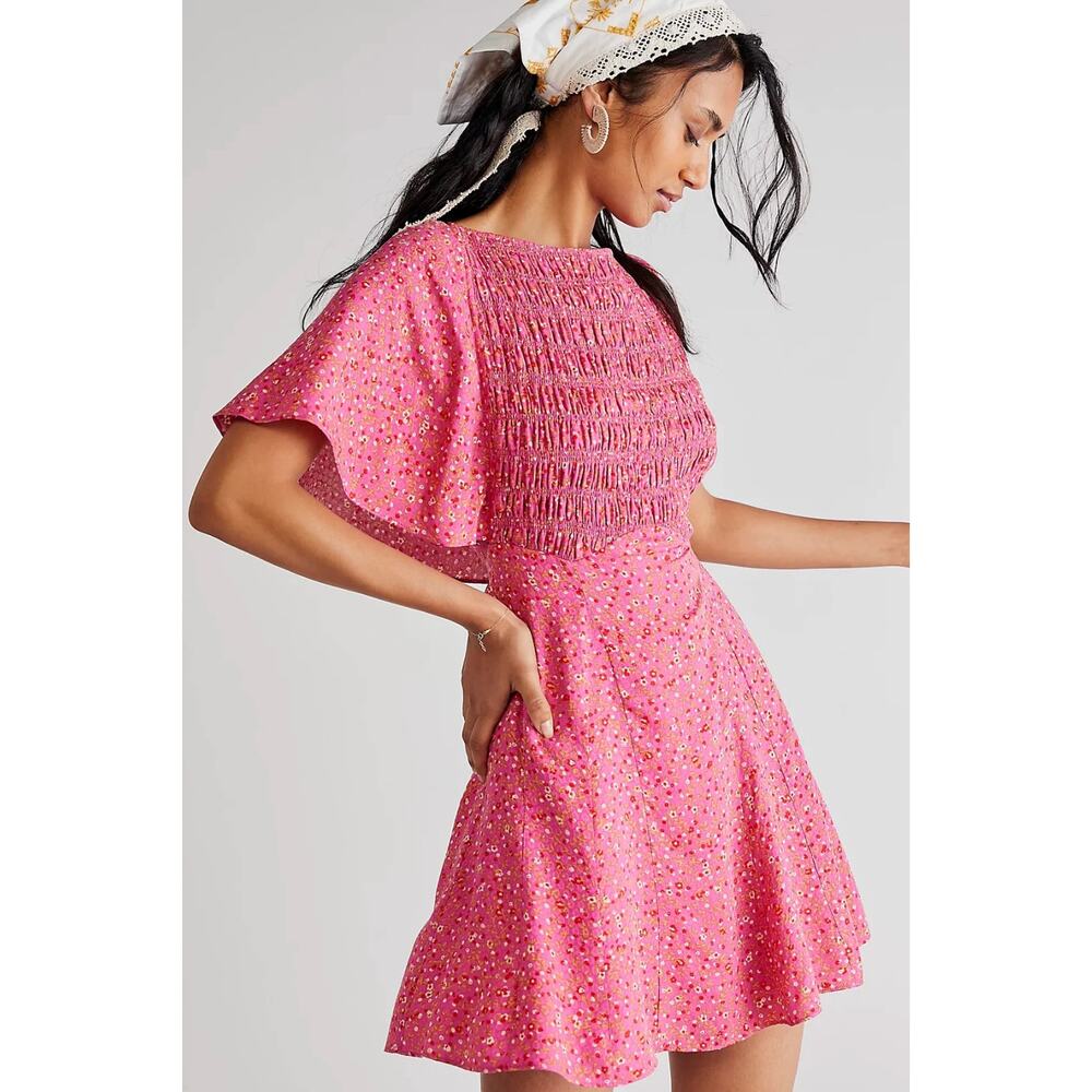 Free People Florence Floral Smocked Flutter Sleeve Mini Dress Size Small